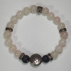 Rose Quartz Lava Rock Paw Print Pineapple Beads 8 mm Stretchy Bracelet
